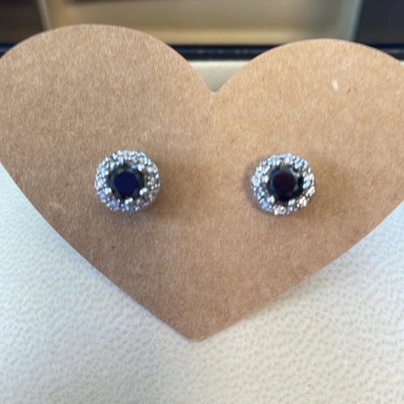 EUC Sapphire and Diamond Cubic Zirconia Set in Sterling Silver stamped 188 CN - Picture 3 of 5